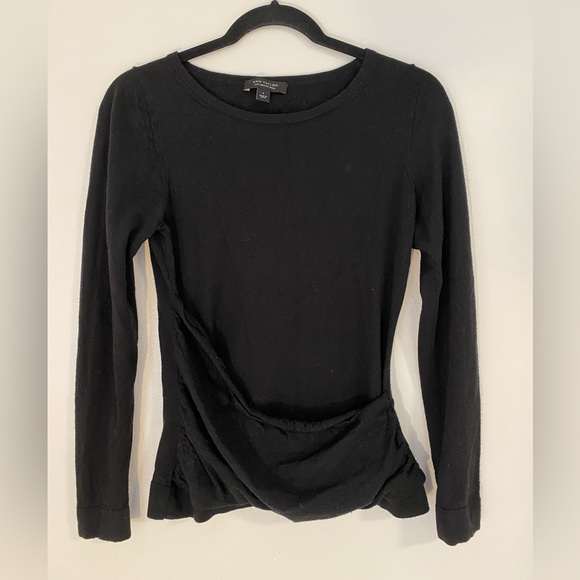 Ann Taylor | Sweaters | Ann Taylor Merino Wool Faux Wrap Sweater Black  Small | Poshmark